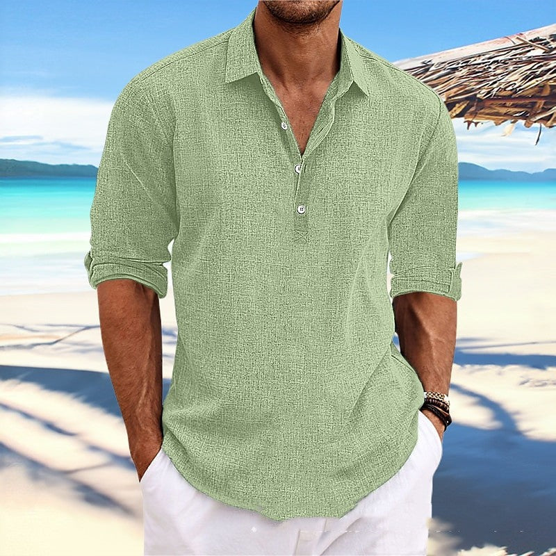 Solid Color Polo Style Pullover Shirt