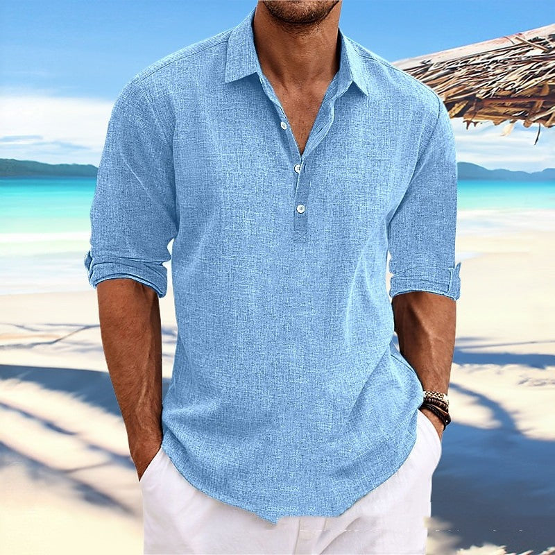 Solid Color Polo Style Pullover Shirt