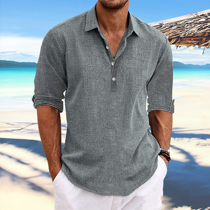 Solid Color Polo Style Pullover Shirt