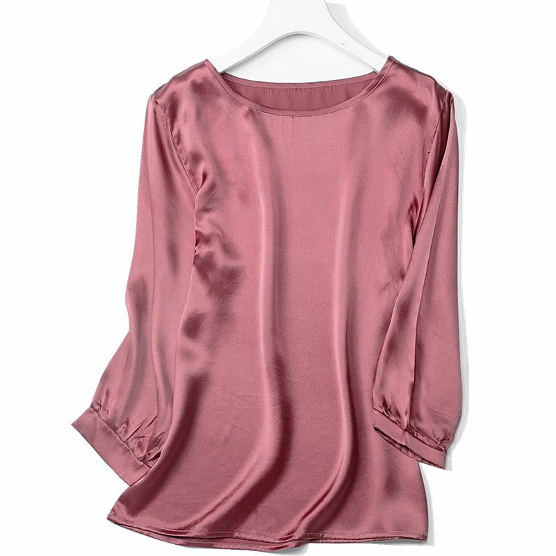 Lantern Sleeve Silkworm Pearl Satin Shirt