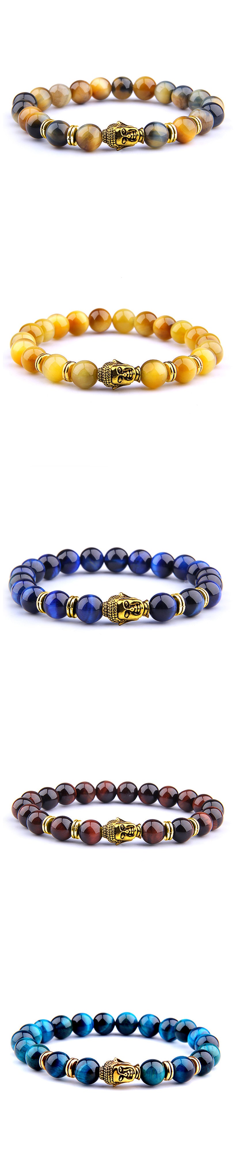 Buddha Head & Tiger's Eye Charm Bead Bracelet