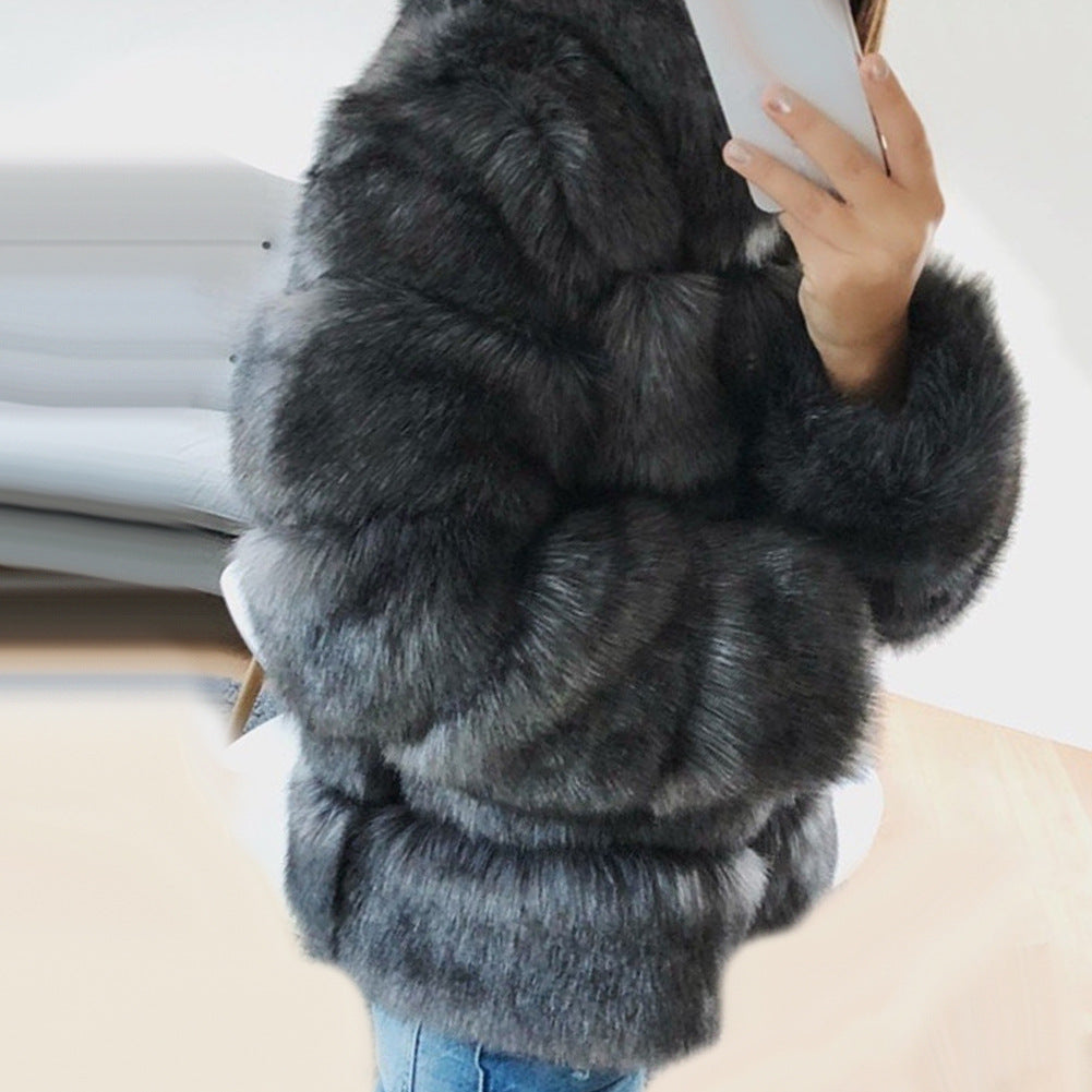 Faux Fur Puff Coat w/Hood (up to 4XL)