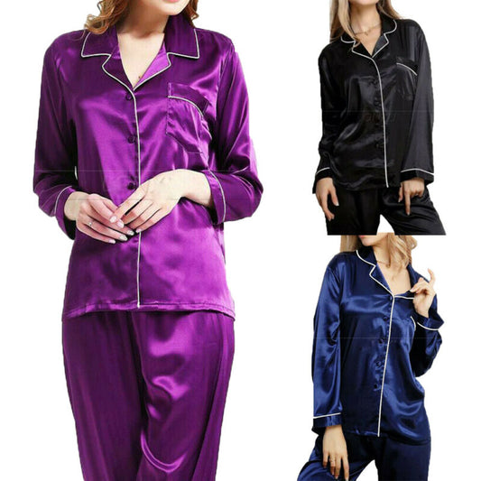 Long Sleeve Satin Real Silk Pajamas Set