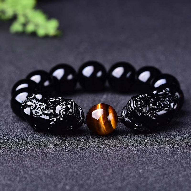 Lucky Obsidian & Tiger's Eye Pixiu Bracelet