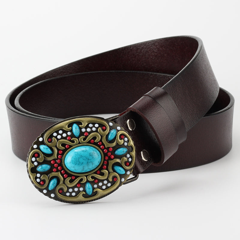 Bead Buckle Leather Belt