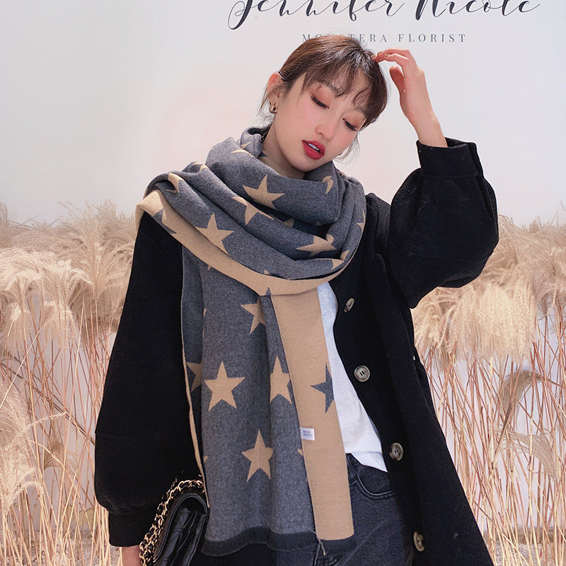 Two Tone Cashmere Scarf with Stars