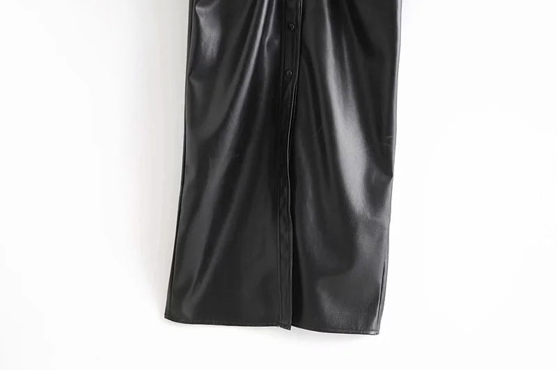 Faux Leather Long Shirtdress