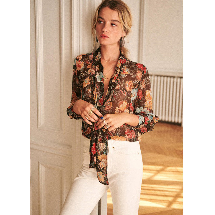 French Retro Romantic Floral Shirt