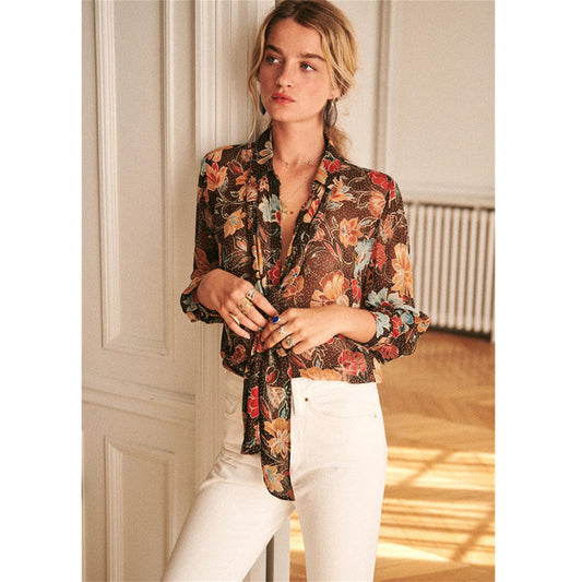 French Retro Romantic Floral Shirt