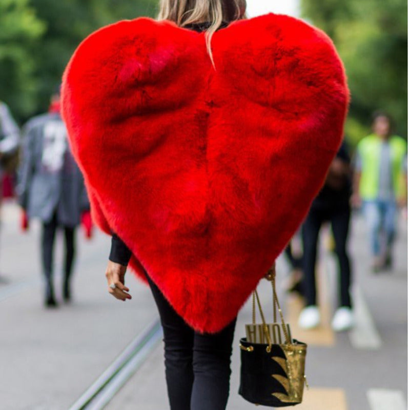 Fluff Heart Faux Fur Cape Jacket
