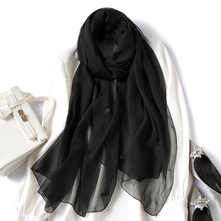 Pure Color Sheer Silk Scarf
