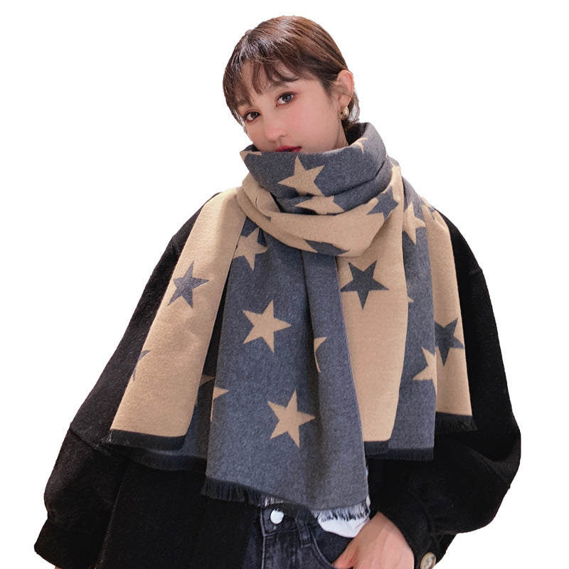Two Tone Cashmere Scarf with Stars