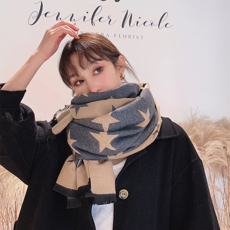 Two Tone Cashmere Scarf with Stars