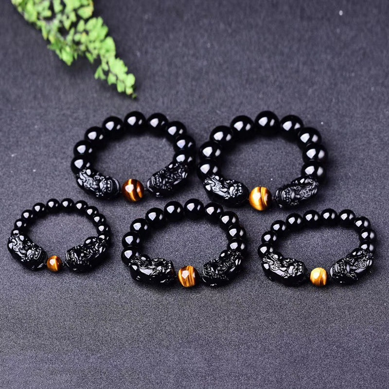 Lucky Obsidian & Tiger's Eye Pixiu Bracelet