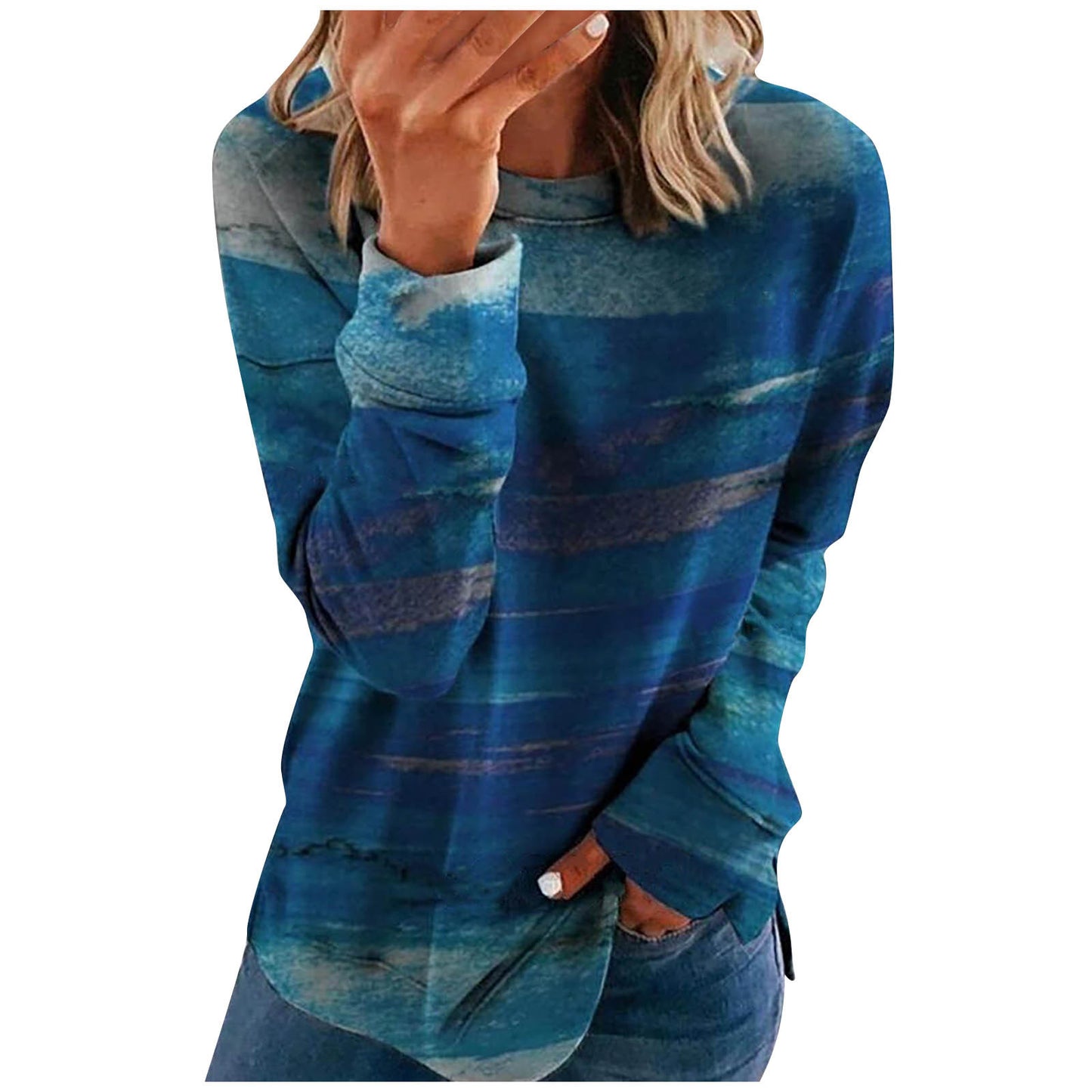 Dye Style Long Sleeved Print Shirt (up to 5XL)