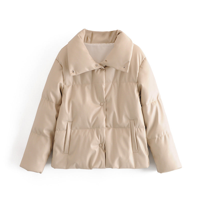 Faux Leather Cotton Stuffed Jacket