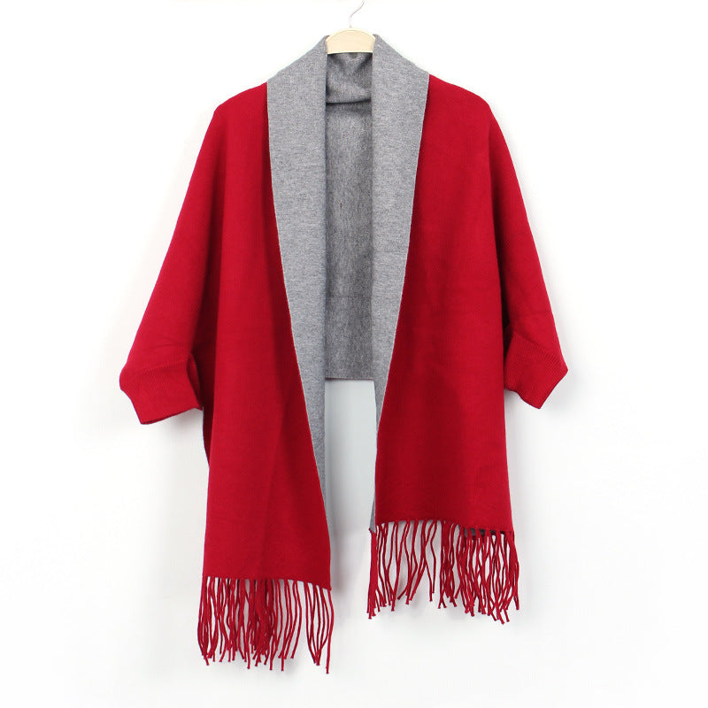 Shawl with Sleeves and Fringe