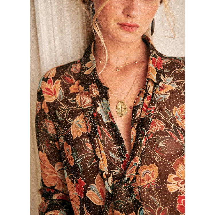 French Retro Romantic Floral Shirt