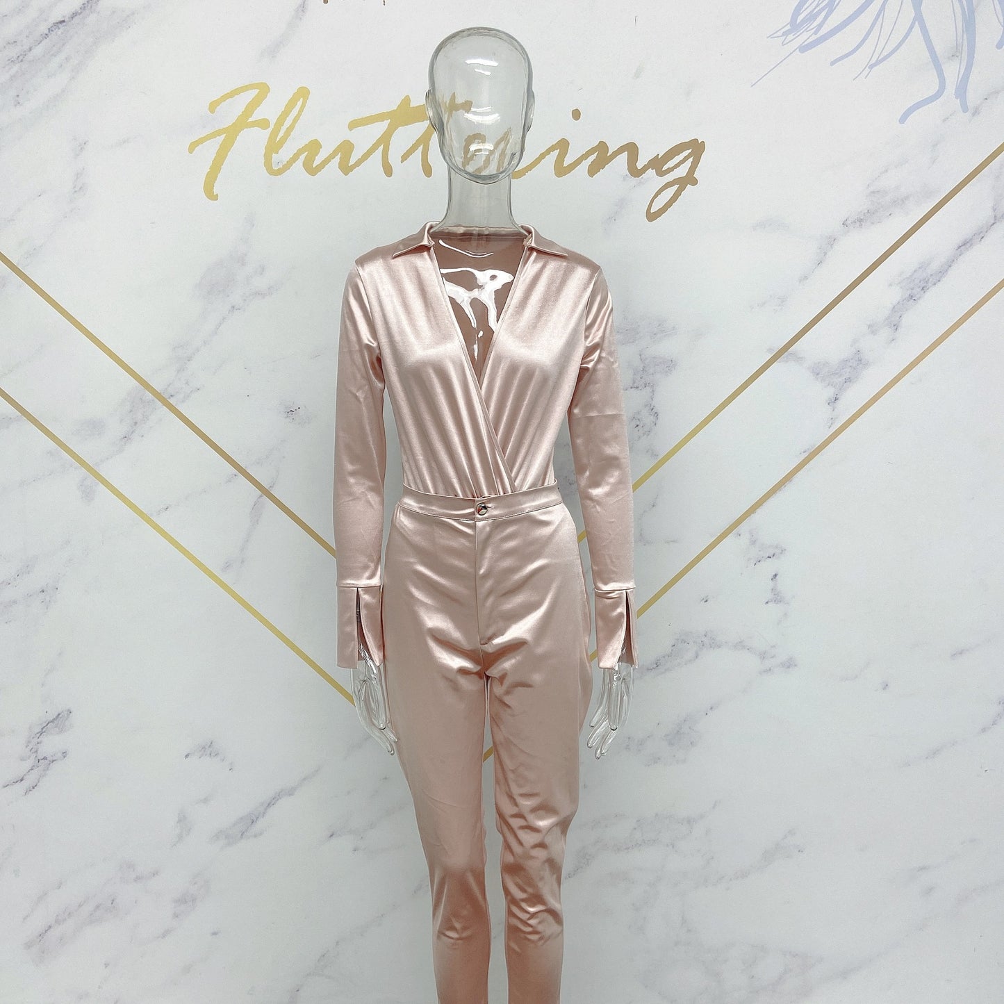 Shiny Long-sleeved Jumpsuit