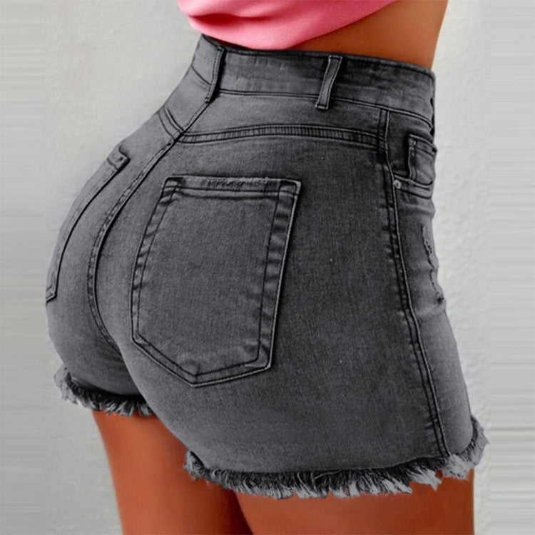 High Waist Fringe Trim Cotton Shorts