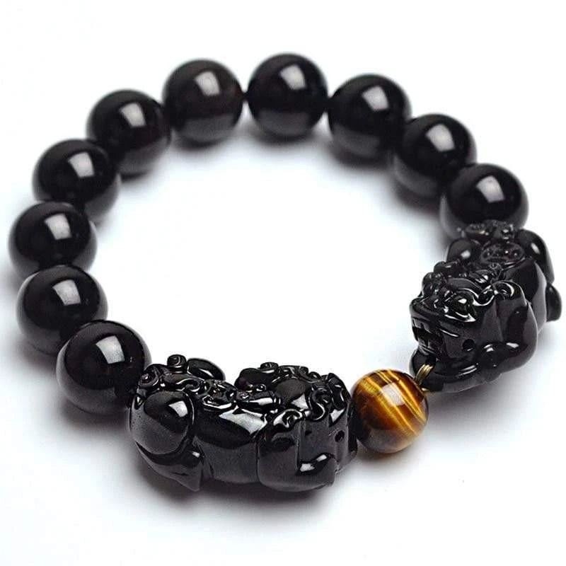 Lucky Obsidian & Tiger's Eye Pixiu Bracelet