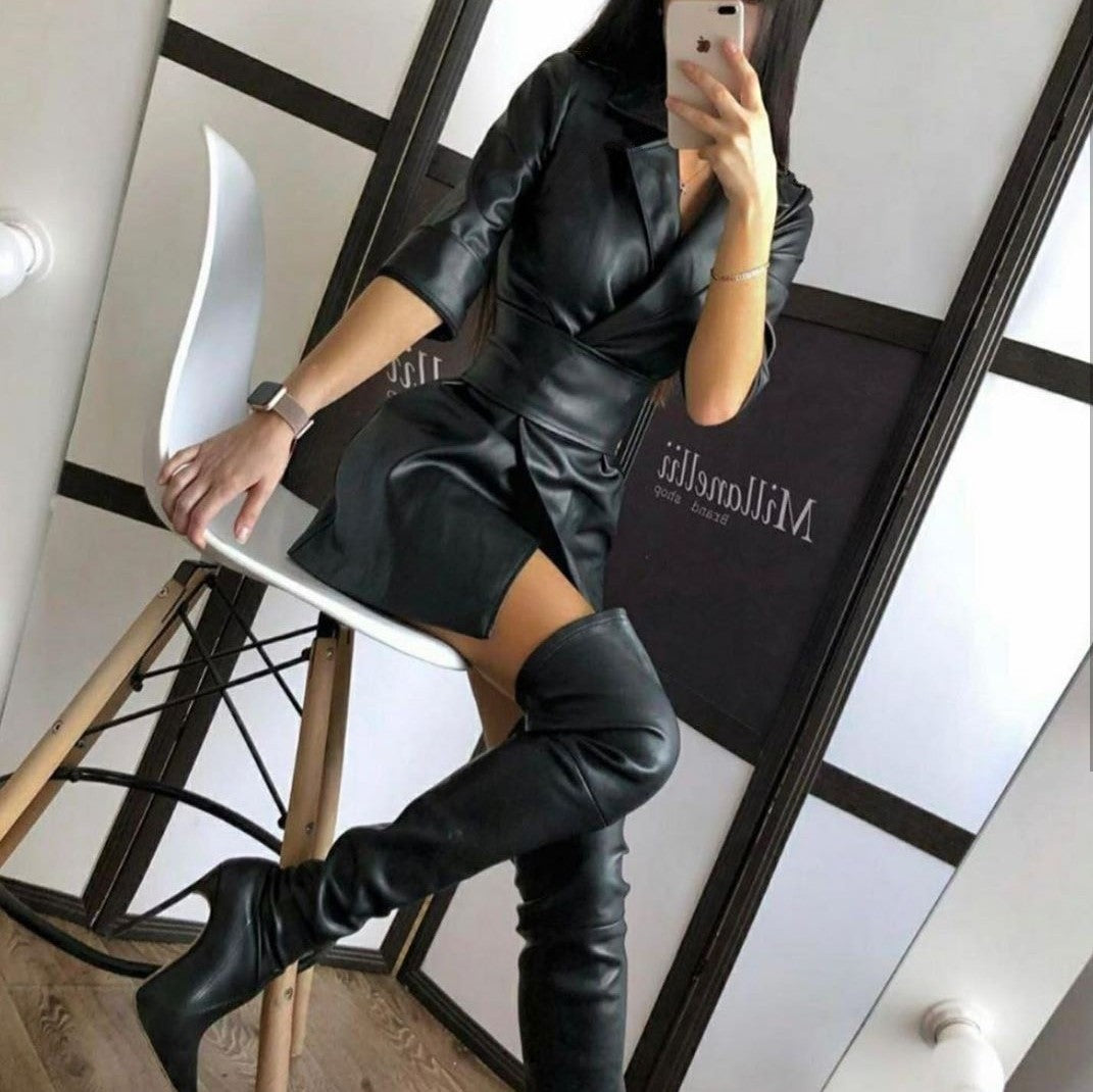Leather Jacket Dress w/Belt