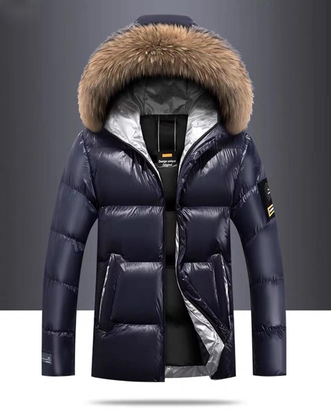 Shiny Furry Hooded Down Coat