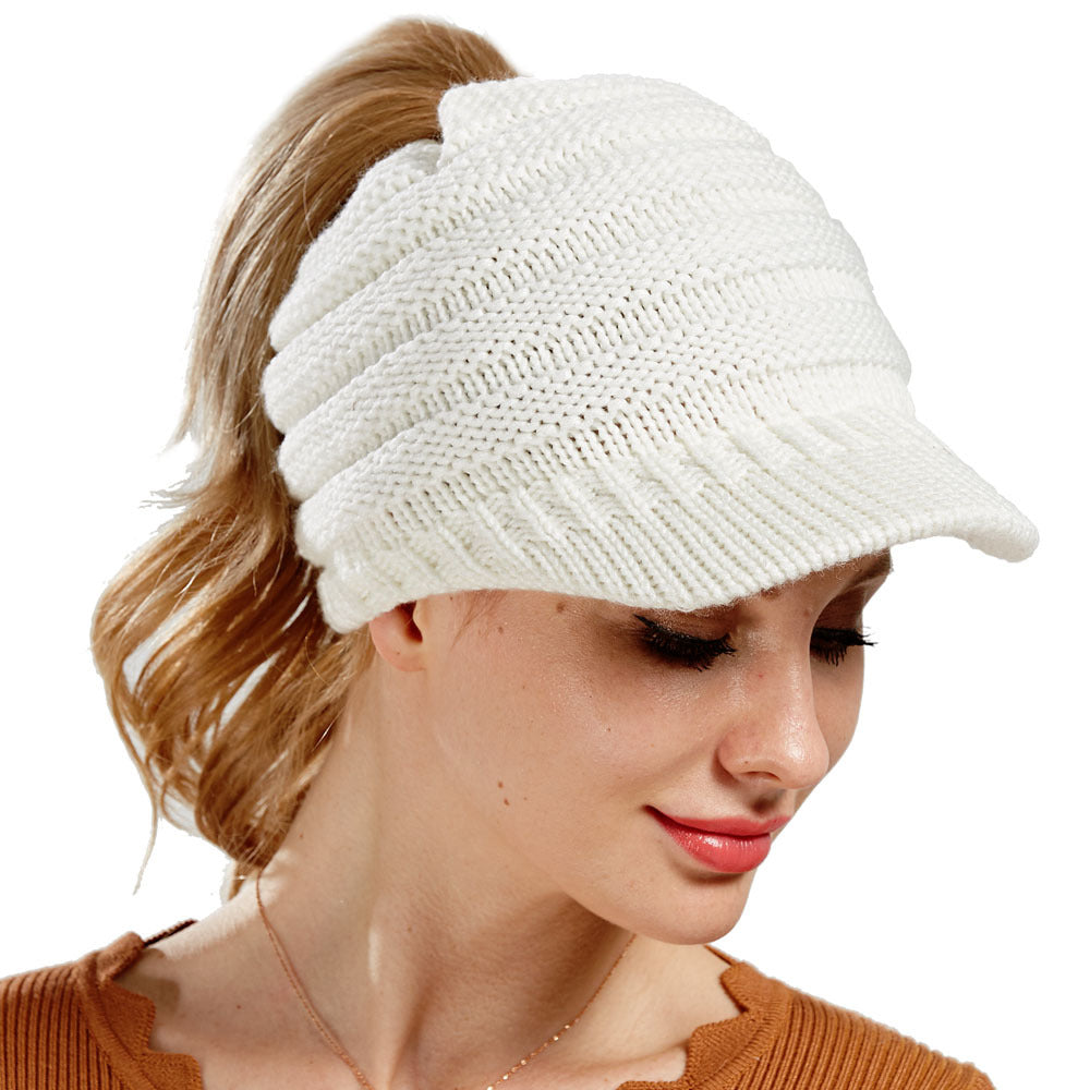 Soft Knitted Ponytail Beanie Cap