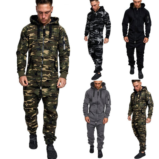 Camouflage Fleece Jumpsuit w/Hood