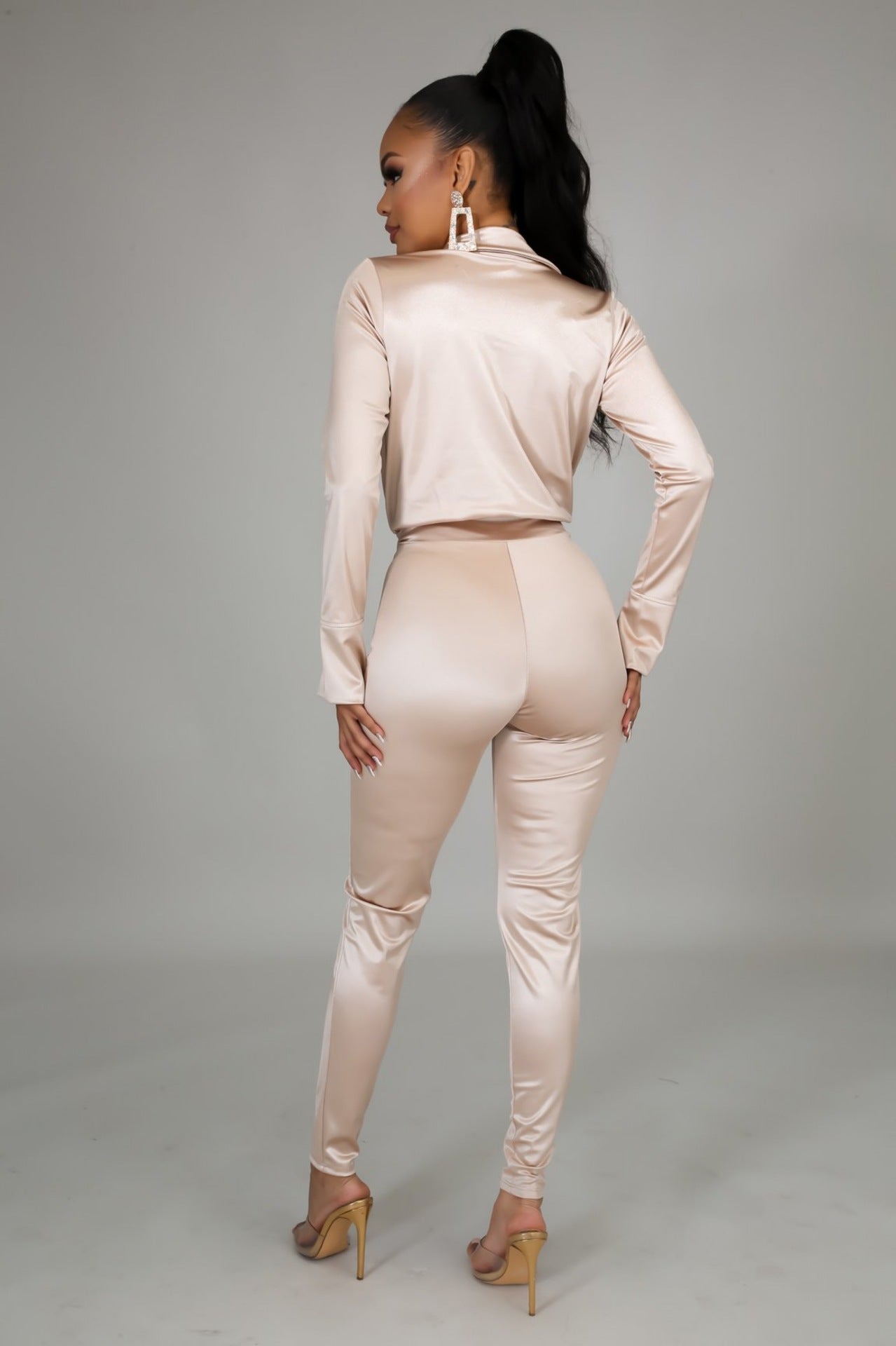Shiny Long-sleeved Jumpsuit