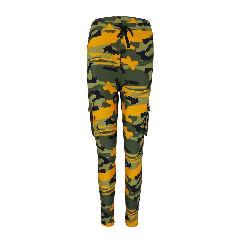 Figure Fitting High Waist Drawstring Camouflage Pants