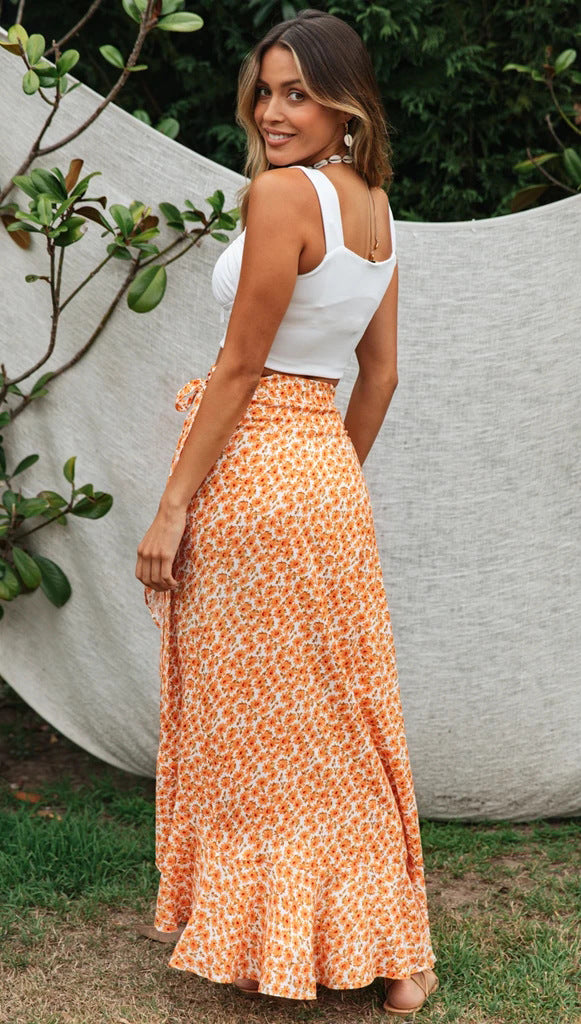 Full Length One-piece Chiffon Print Skirt w/straps