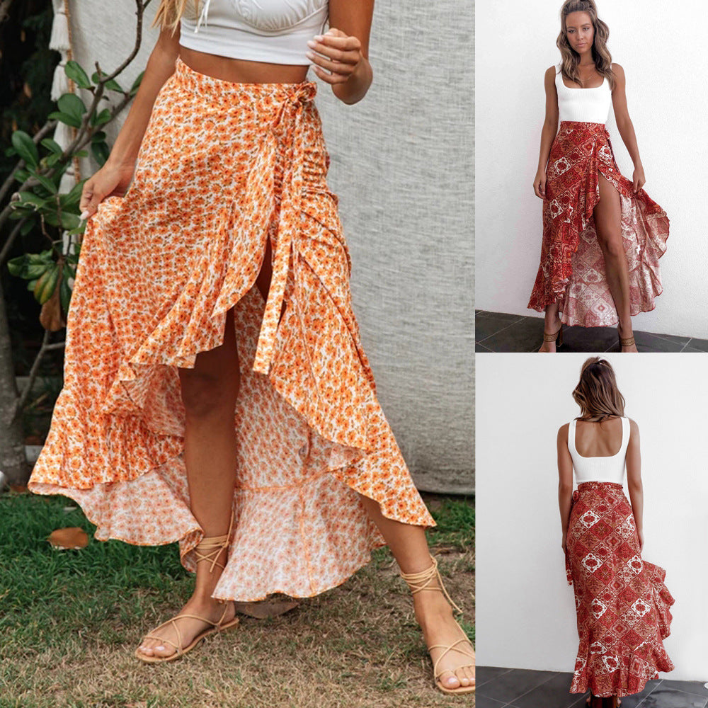 Full Length One-piece Chiffon Print Skirt w/straps