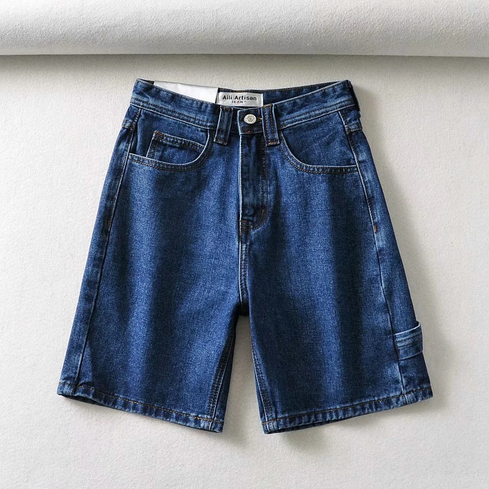All Artisan-High Waist Denim Slim Shorts