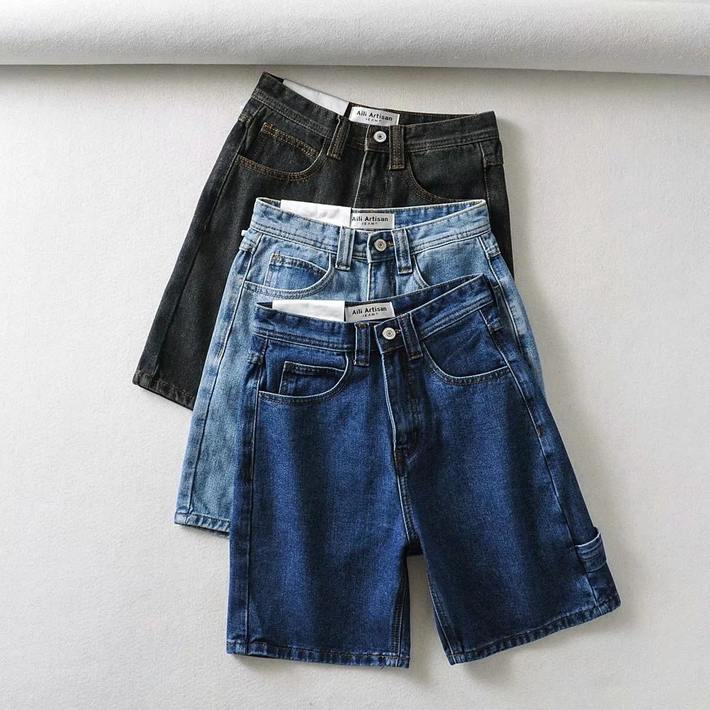 All Artisan-High Waist Denim Slim Shorts