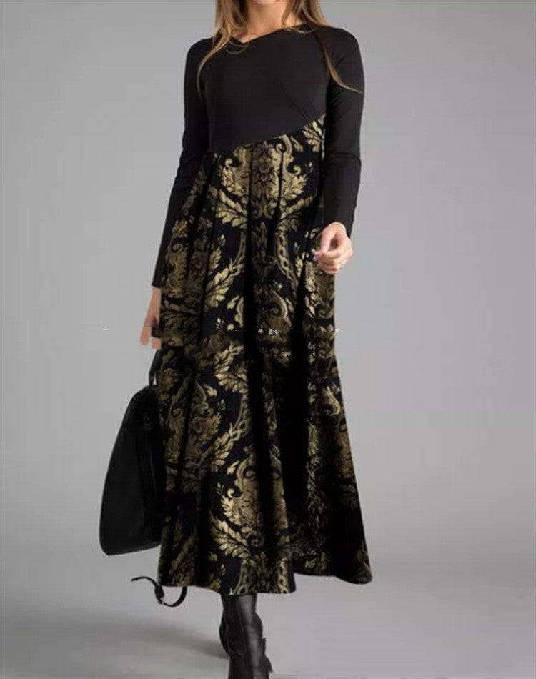Floral Printed Long-Sleeved Long Slim Dress