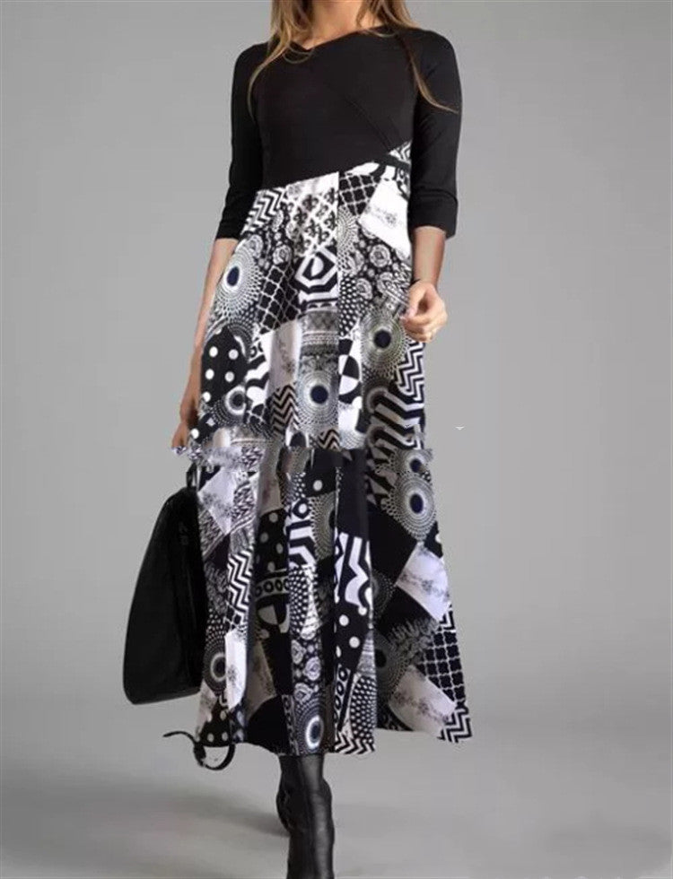 Floral Printed Long-Sleeved Long Slim Dress