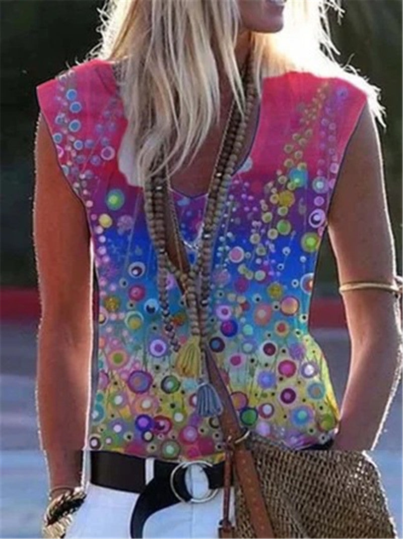 Floral Printed Sleeveless Shirt   (Plus Sizes)