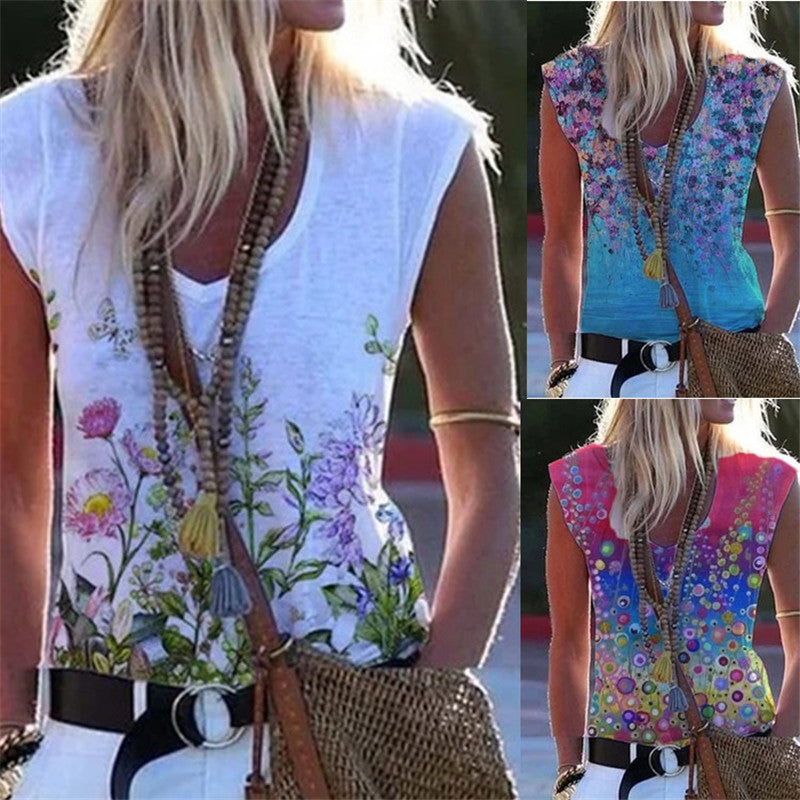 Floral Printed Sleeveless Shirt   (Plus Sizes)