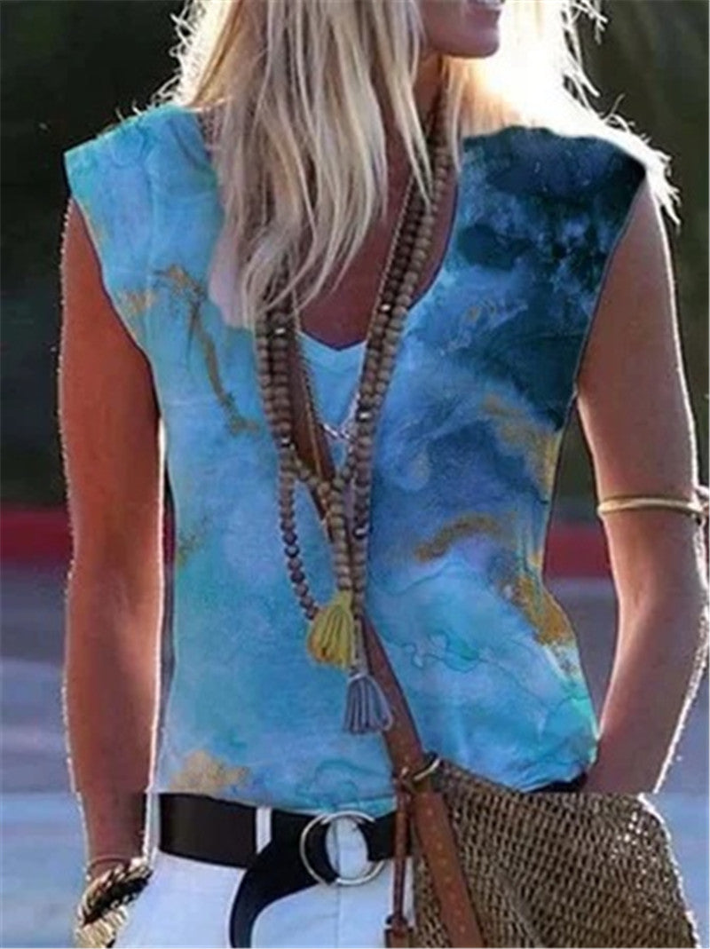 Floral Printed Sleeveless Shirt   (Plus Sizes)