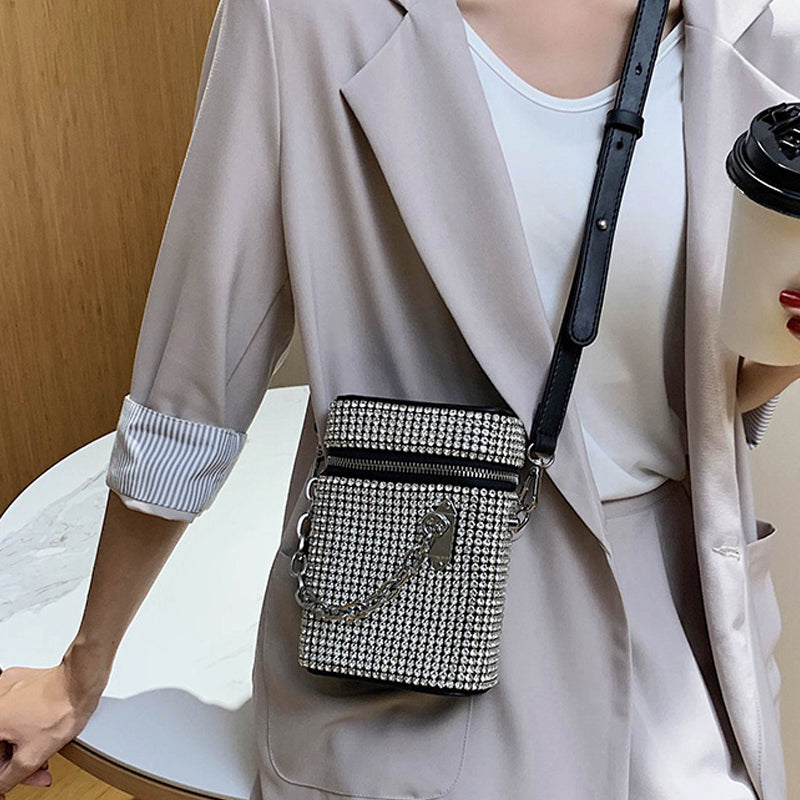 Zip Up Rhinestone Messenger Bag