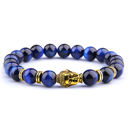 Buddha Head & Tiger's Eye Charm Bead Bracelet