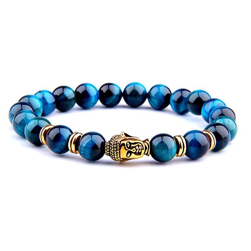 Buddha Head & Tiger's Eye Charm Bead Bracelet