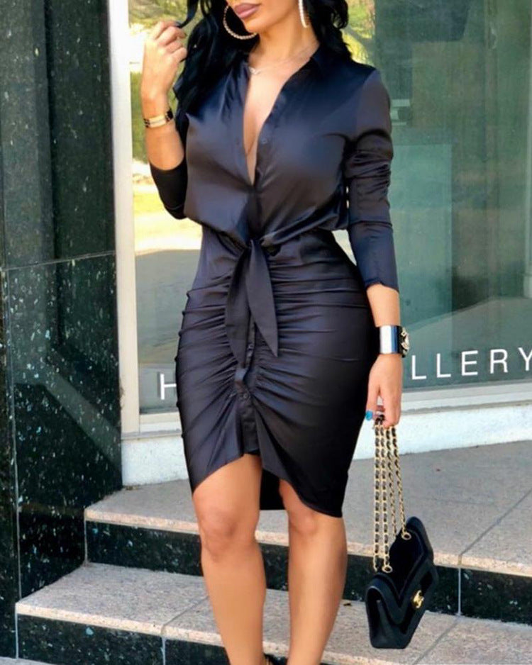 Lace-up Long Sleeve Midi Dress