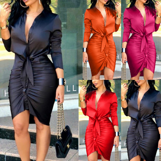 Lace-up Long Sleeve Midi Dress