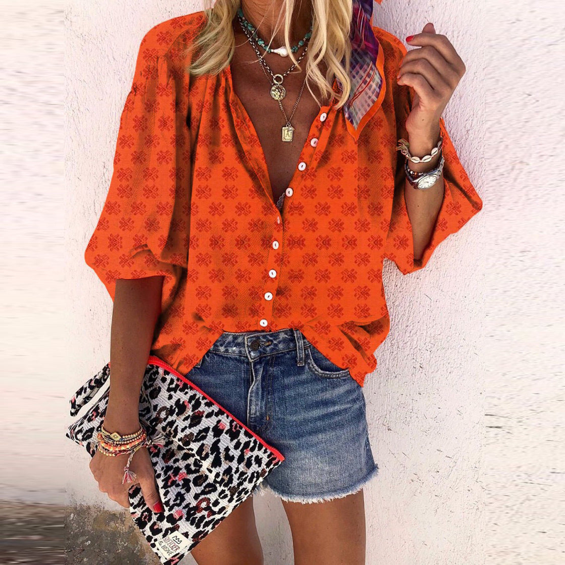 Printed Button-down Collar Shirt
