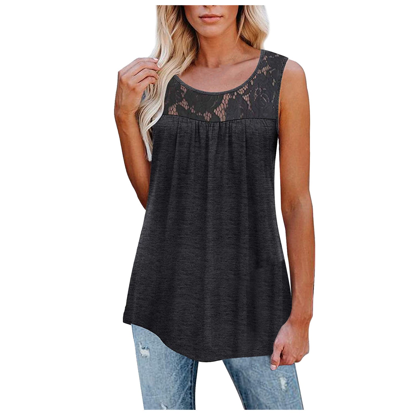 Loose Fitting Lacy O-Neck Tank Top (Plus Sizes)