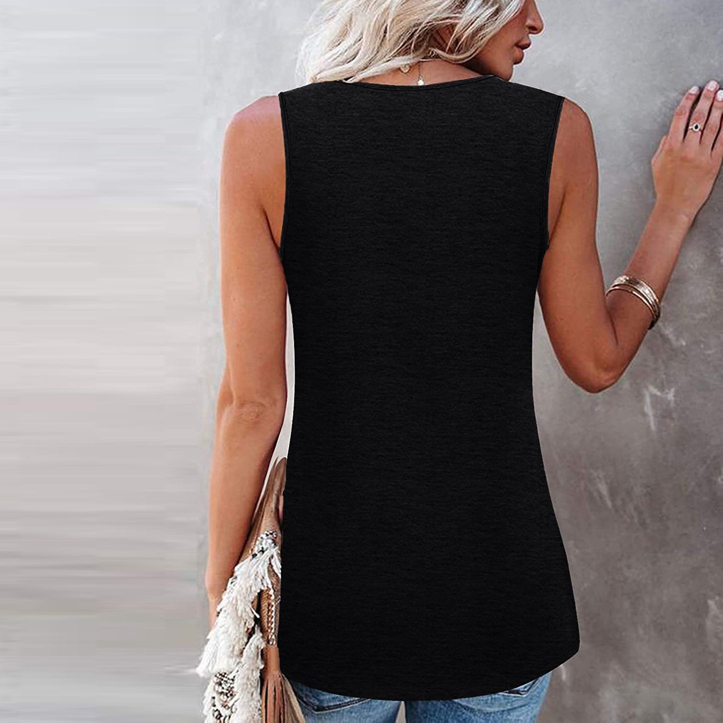 Loose Fitting Lacy O-Neck Tank Top (Plus Sizes)