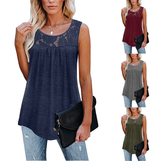 Loose Fitting Lacy O-Neck Tank Top (Plus Sizes)