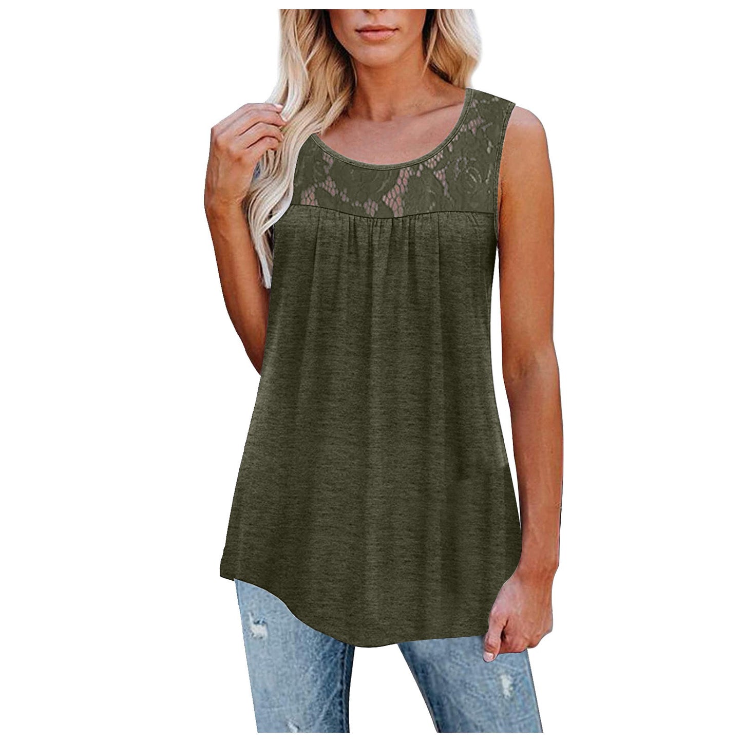 Loose Fitting Lacy O-Neck Tank Top (Plus Sizes)